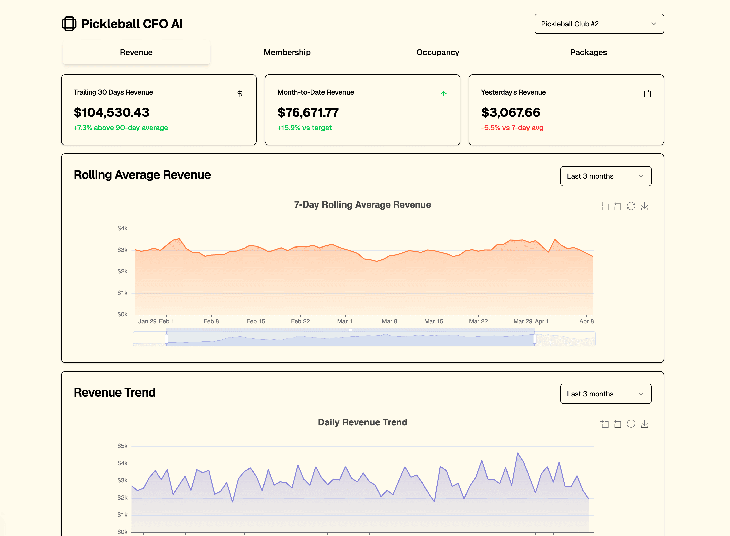Pickleball CFO Dashboard Preview